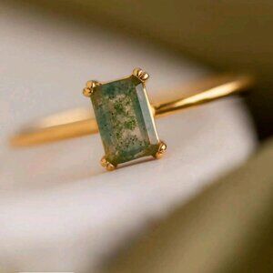 Moss Agate gem ring with copper band NEW sz5